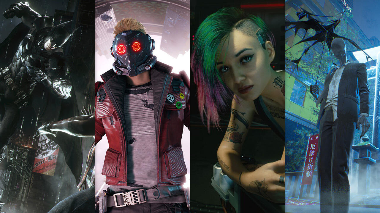 A collage of cinematic photo mode screenshots from video games, featuring dramatic lighting, detailed character portraits, and advanced in-game camera effects.